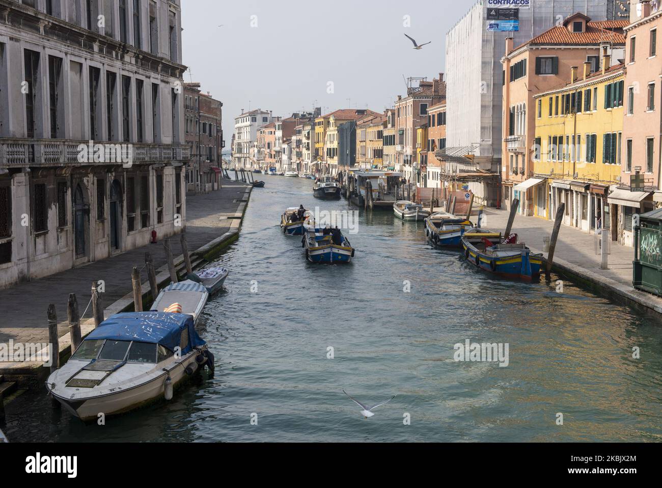 Tägliches Leben in Venedig, Italien, am 12. März 2020 nach der von Premier Giuseppe Conte in ganz Italien beschlossenen Sperre. Die Stadt wirkt surreal ohne Touristen auf den Straßen, die nach dem Coronavirus Emergency meist leer sind. (Foto von Giacomo Cosua/NurPhoto) Stockfoto