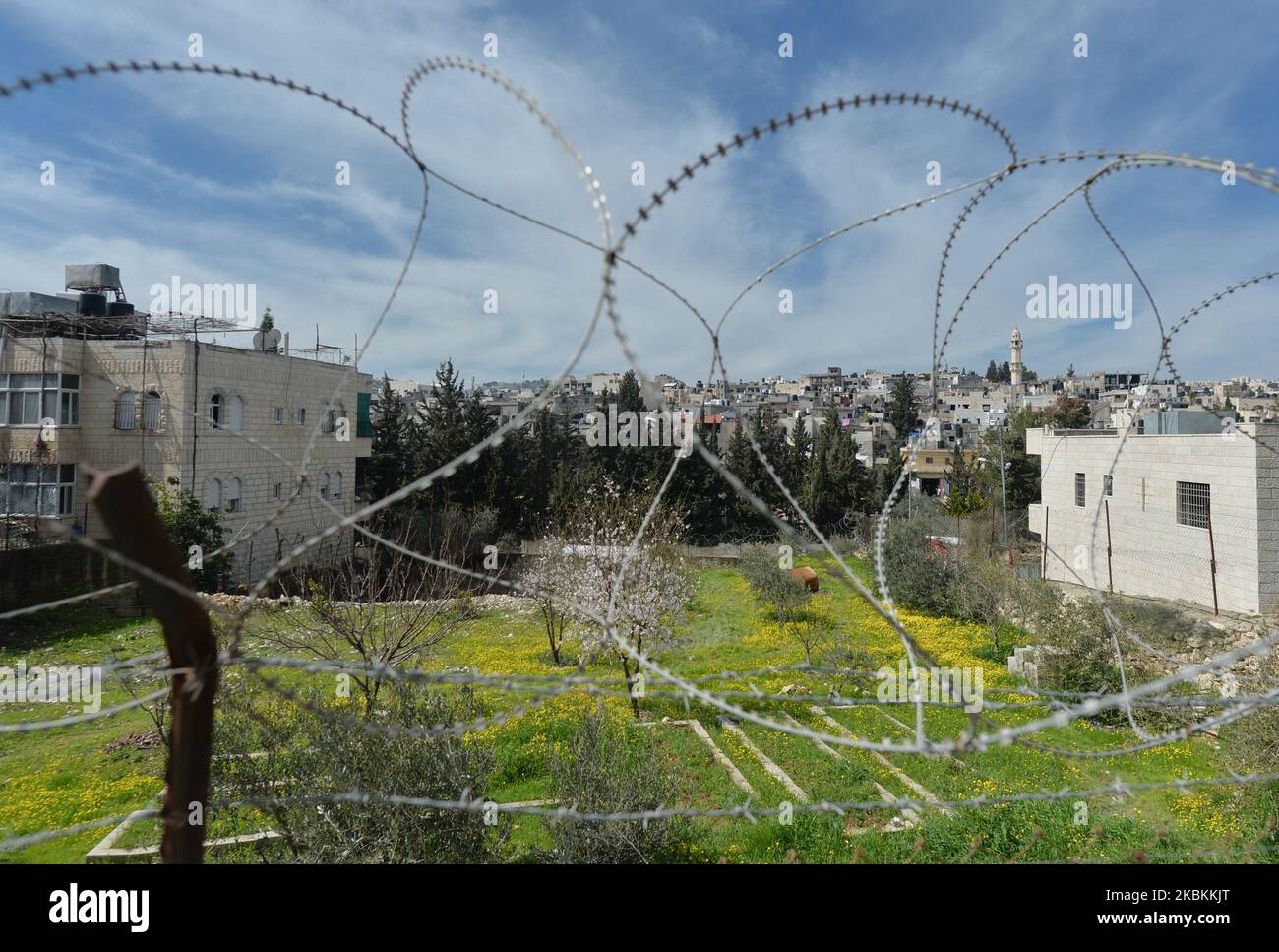 Eine allgemeine Ansicht der Gegend von Bethlehem von der Mauer aus gesehen, die Israel und das Westjordanland in Bethlehem trennte. Am Donnerstag, den 5. März 2020, in Bethlehem, Palästina (Foto: Artur Widak/NurPhoto) Stockfoto