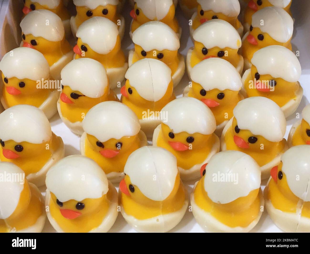 Schokolade-Osterküken in einem Chocolatiers-Shop in Unionville, Ontario, Kanada. (Foto von Creative Touch Imaging Ltd./NurPhoto) Stockfoto