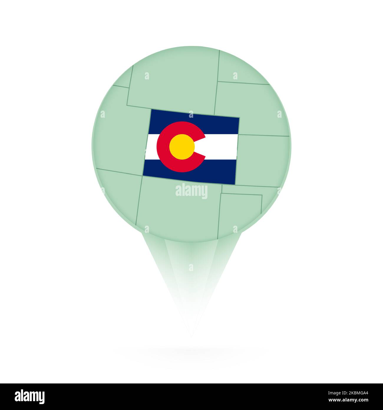Colorado Karte, stilvolles Positionssymbol mit Colorado Karte und Flagge. Grünes Pin-Symbol. Stock Vektor