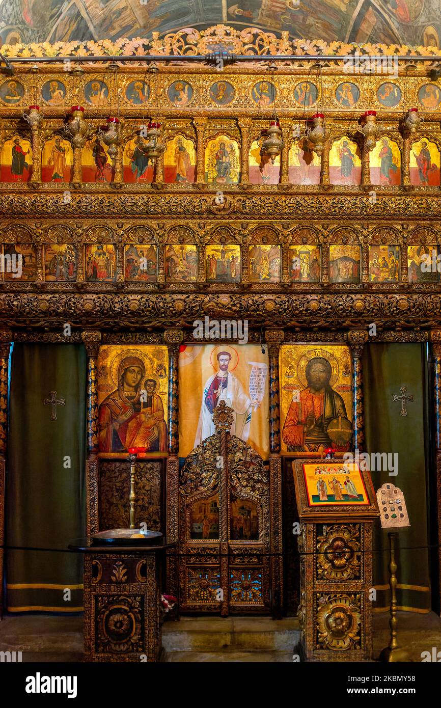 Innenraum des Stavropoleos-Klosters, Bukarest, Rumänien Stockfoto