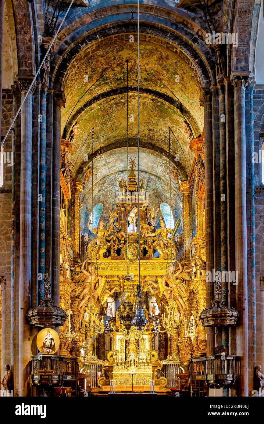 Ansicht des Altars der Kathedrale Santiago de Compostela, Santiago de Compostela, Spanien Stockfoto
