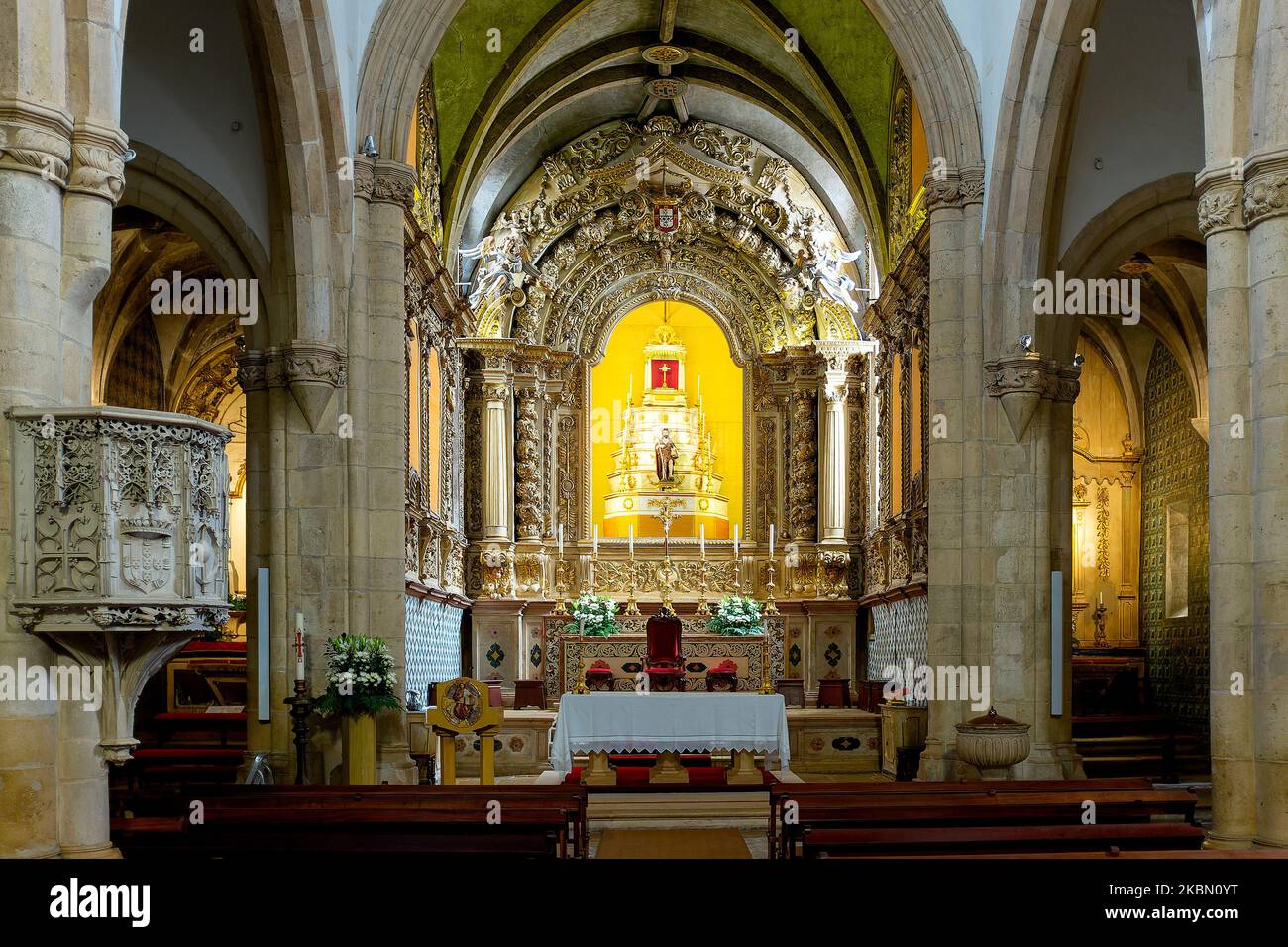 Innenraum des Igreja de São João Baptista, Tomar, Portugal Stockfoto