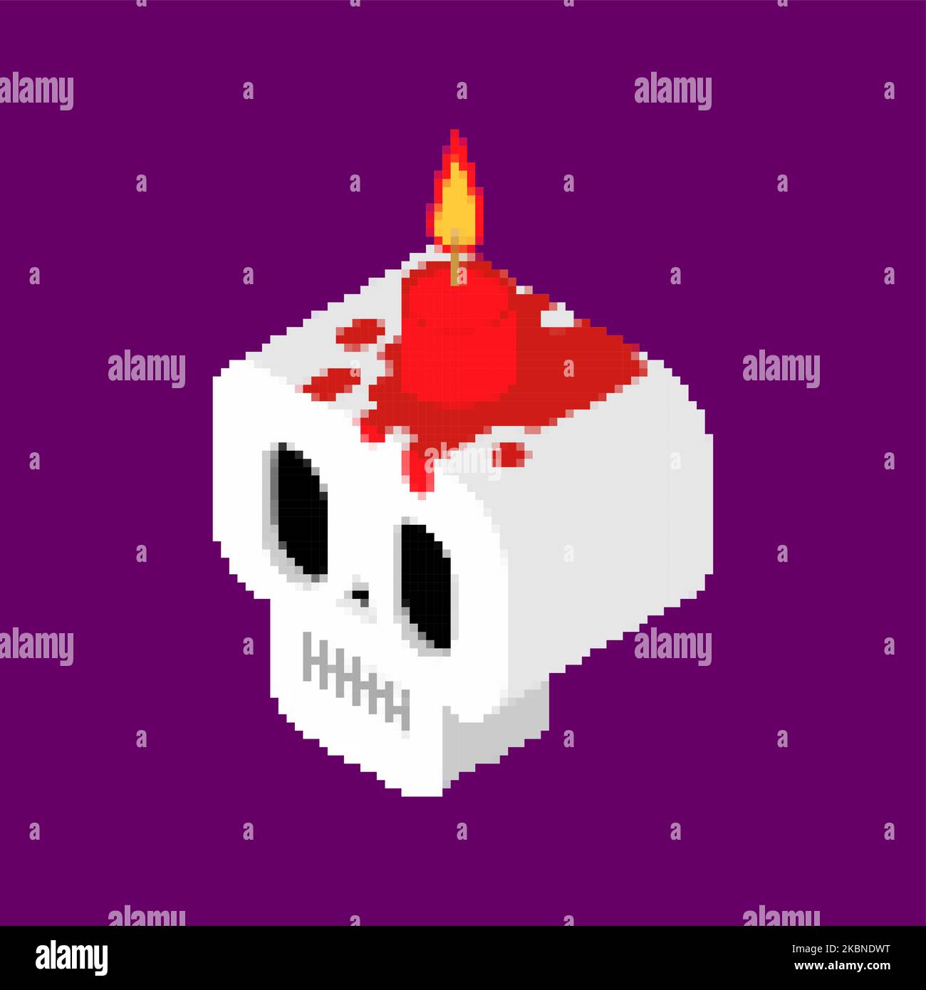 Totenkopf mit Kerze Pixel Art. 8 Bit Zauberkerze für das Ritual. Pixeliges Hexenzubehör Stock Vektor