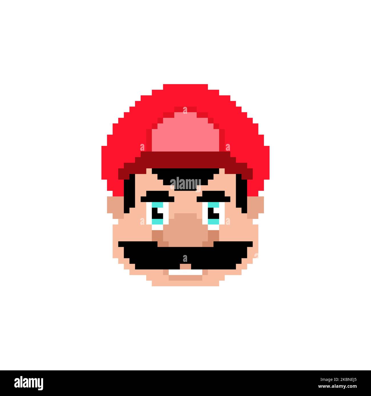 Mustachioed Klempner Gesicht Pixel Art. 8 Bit Vektor-Illustration Stock Vektor