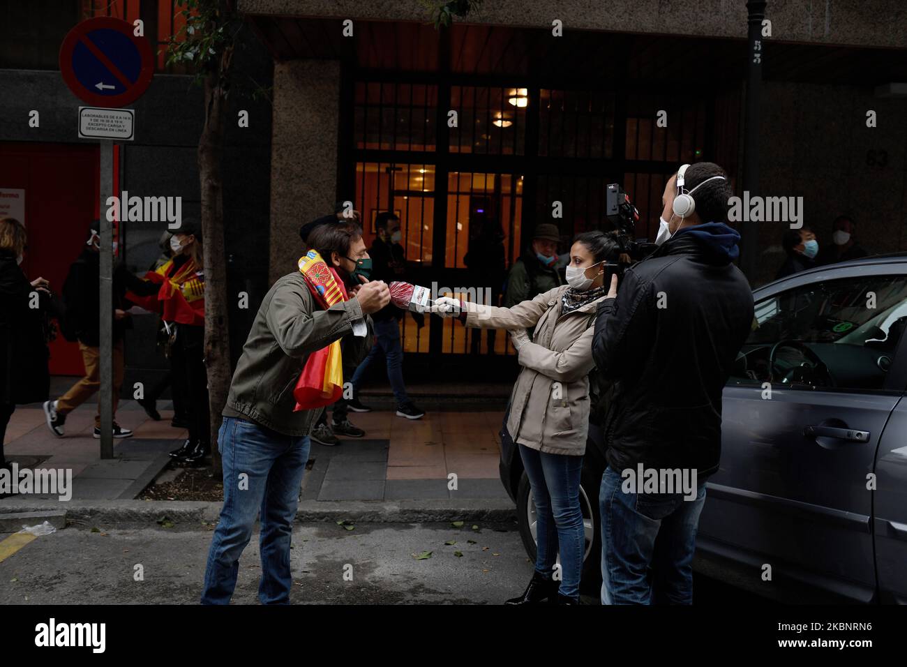 Rechtsextreme Proteste gegen die Sperrung im Stadtteil Salamanca. Am 14.. Mai 2020 in Madrid. (Foto von Juan Carlos Lucas/NurPhoto) Stockfoto