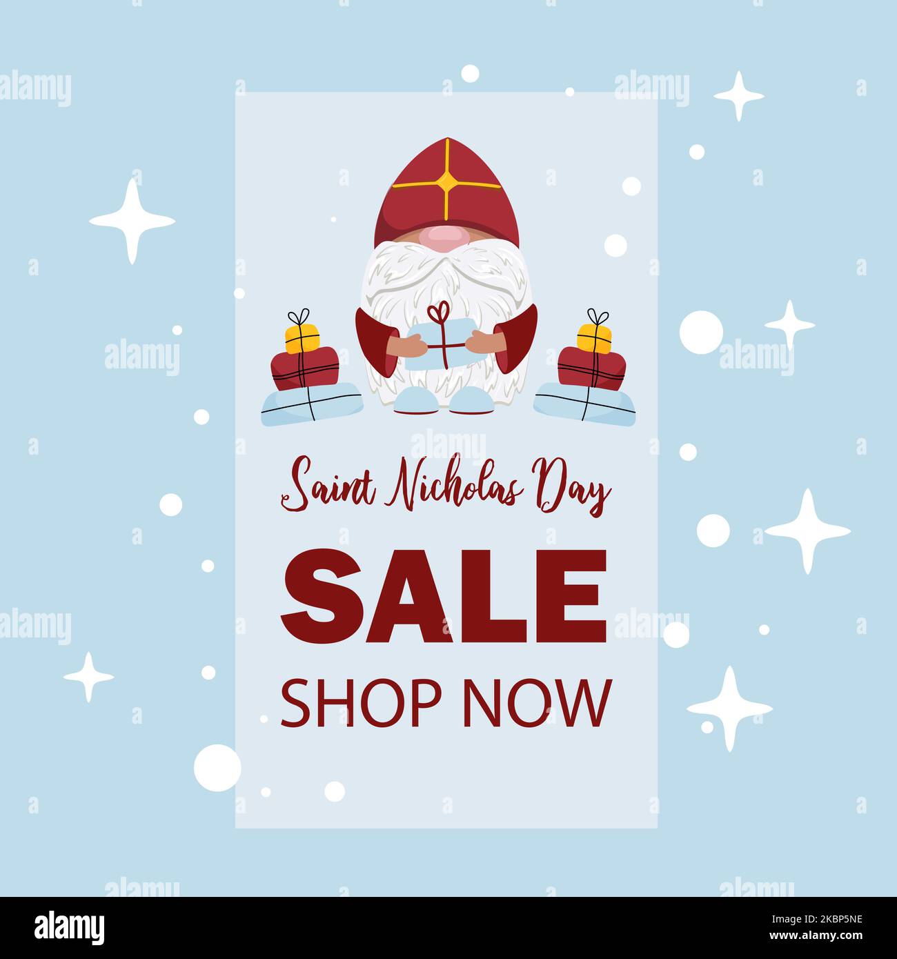 Poster zum Weihnachtsverkauf am Nikolaus-Tag. Witziger Zwerg Nikolaus Stock Vektor