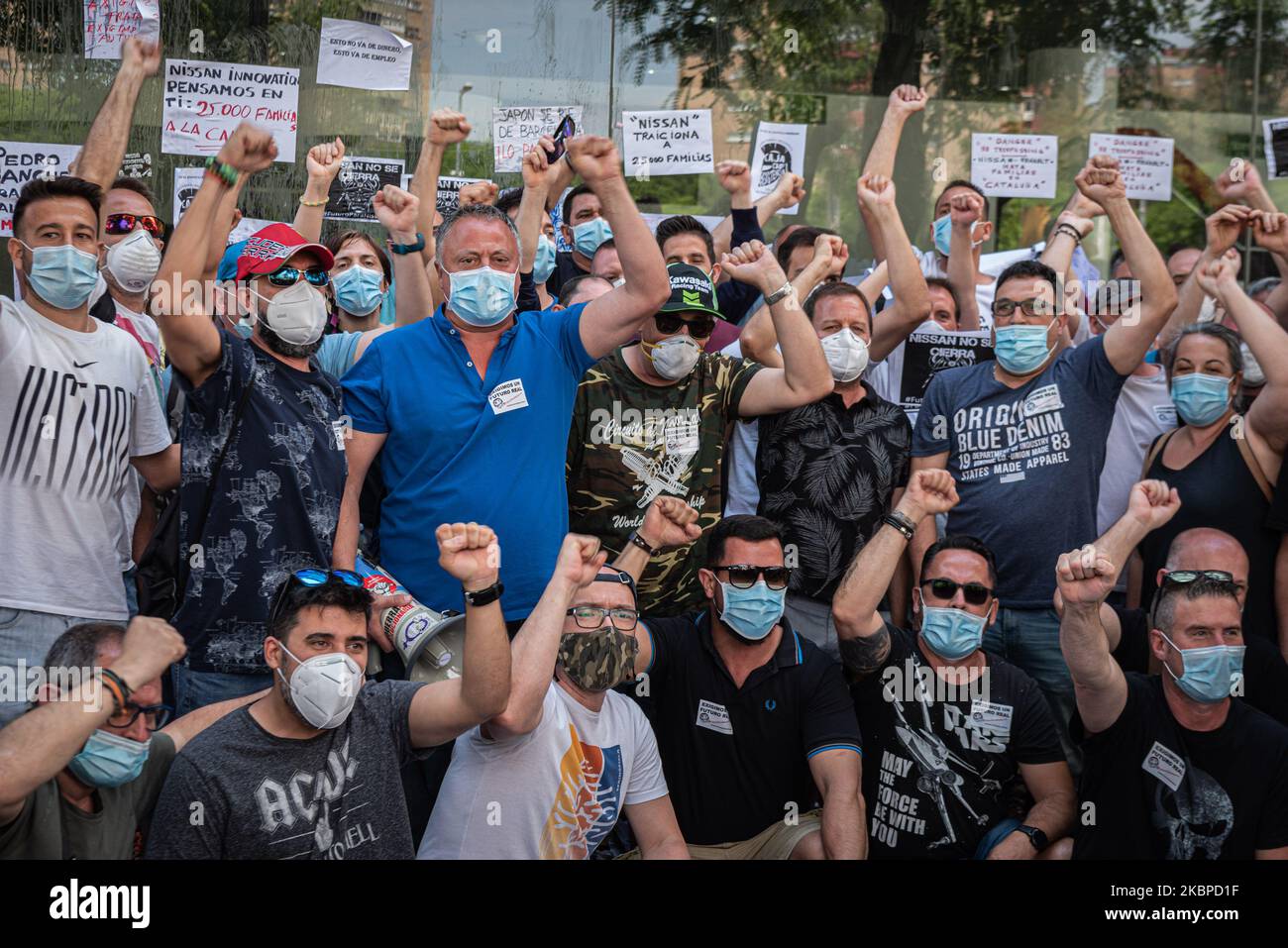 Mehr als 300 Menschen protestierten am 29. Mai 2020 in verschiedenen Nissan-Werken in Barcelona, Spanien, nachdem sie wussten, dass die japanische Autoindustrie aus Katalonien aussteigen und mehr als 25,000 Menschen arbeitslos lassen wird. (Foto von Adria Salido Zarco/NurPhoto) Stockfoto