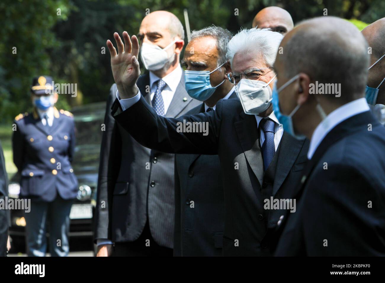 Der Präsident der Italienischen Republik Sergio Mattarella kommt am 02 2020. Juni zum Tag der Italienischen Republik in Codogno an. CODOGNO war das Epizentrum des Coronavirus-Falles in Italien (Foto: Mairo Cinquetti/NurPhoto) Stockfoto