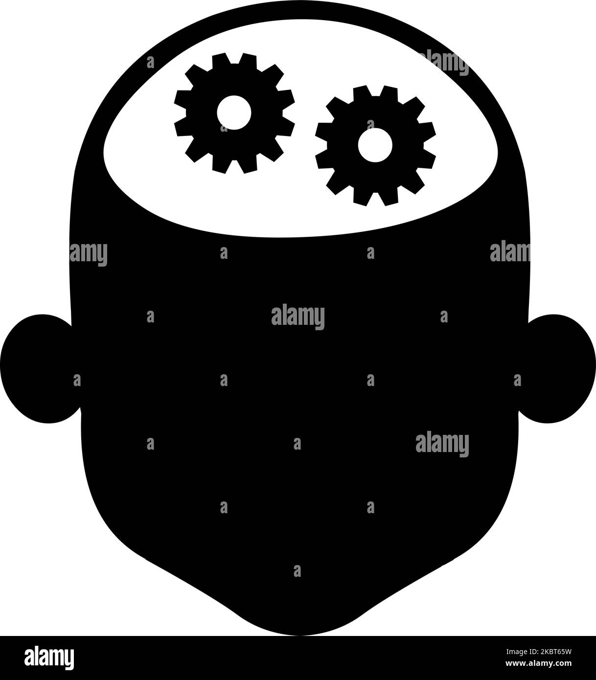 Vektor-Illustration der Ikone der Silhouette des Kopfes einer Person mit Zahnrädern im Kopf, im Konzept des Menschen denken Stock Vektor