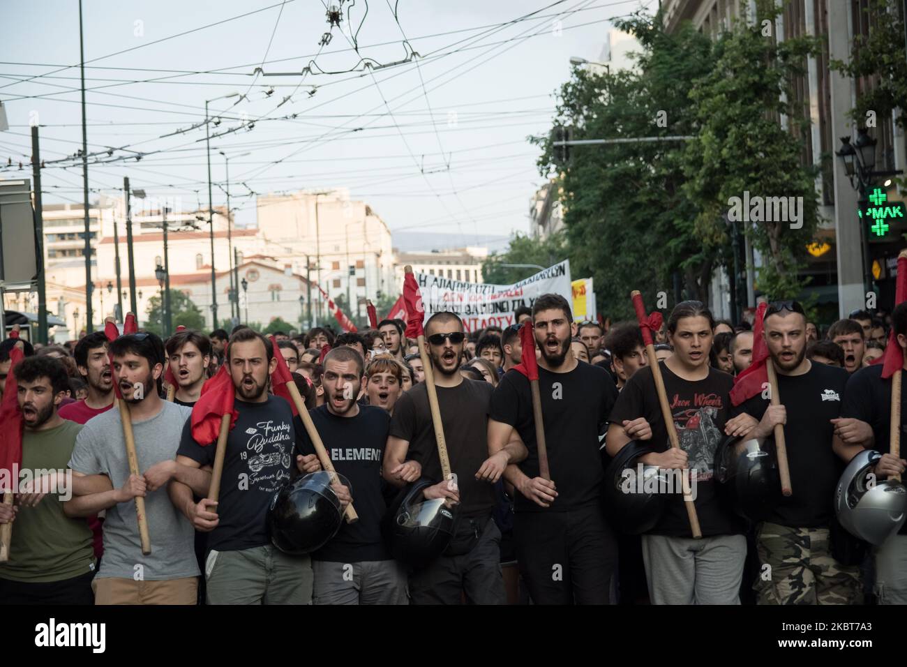 Protest gegen die Regierung plant, am 7. Juli 2020 häufige Straßendemonstrationen in Athen, Griechenland, zu regulieren. (Foto von Nikolas Kokovlis/NurPhoto) Stockfoto