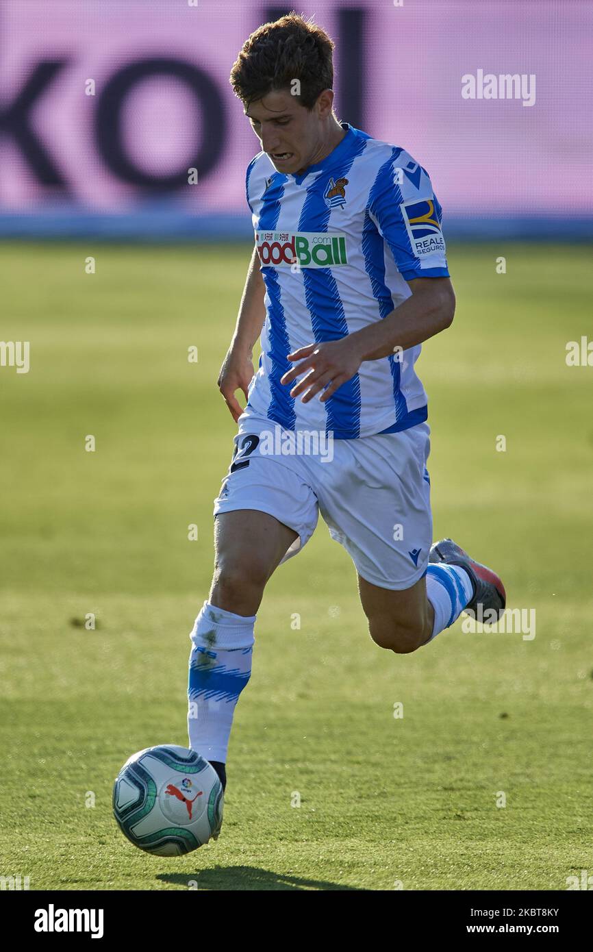 Aihen Munoz von Real Sociedad läuft mit dem Ball während des Liga-Spiels zwischen Levante UD und Real Sociedad in Ciutat de Valencia am 6. Juli 2020 in Valencia, Spanien. (Foto von Jose Breton/Pics Action/NurPhoto) Stockfoto