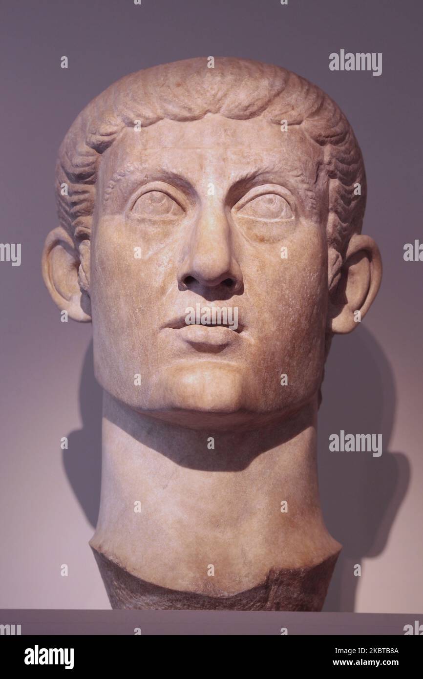 Marmorbüste des römischen Imperators Konstantin I. im New Yorker Metropolitan Museum of Art Stockfoto