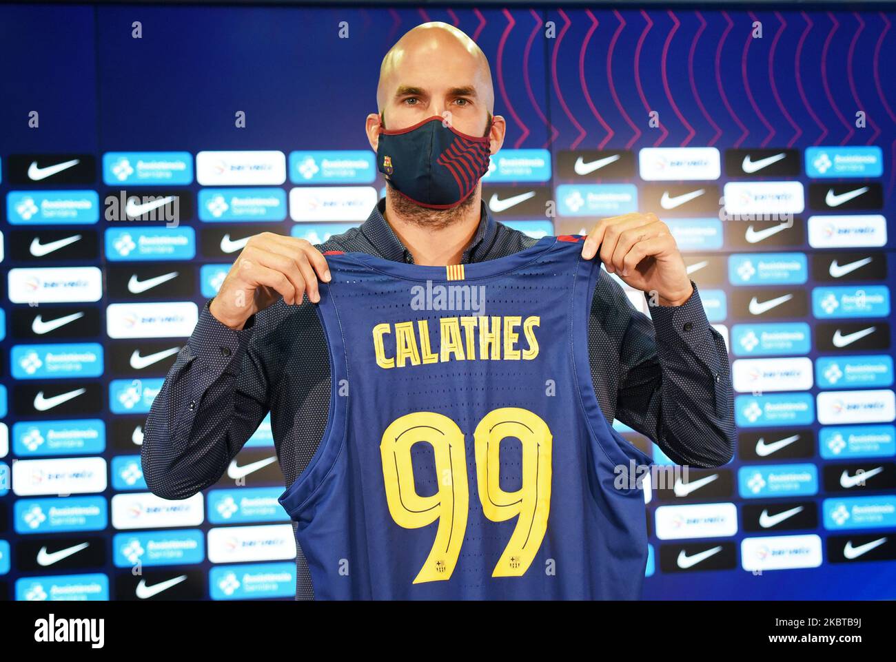 Präsentation von Nick Calathes als neuer Spieler des FC Barcelona Basketballteams am 10.. Juli 2020 in Barcelona, Spanien. (Foto von Noelia Deniz/Urbanandsport/NurPhoto) Stockfoto