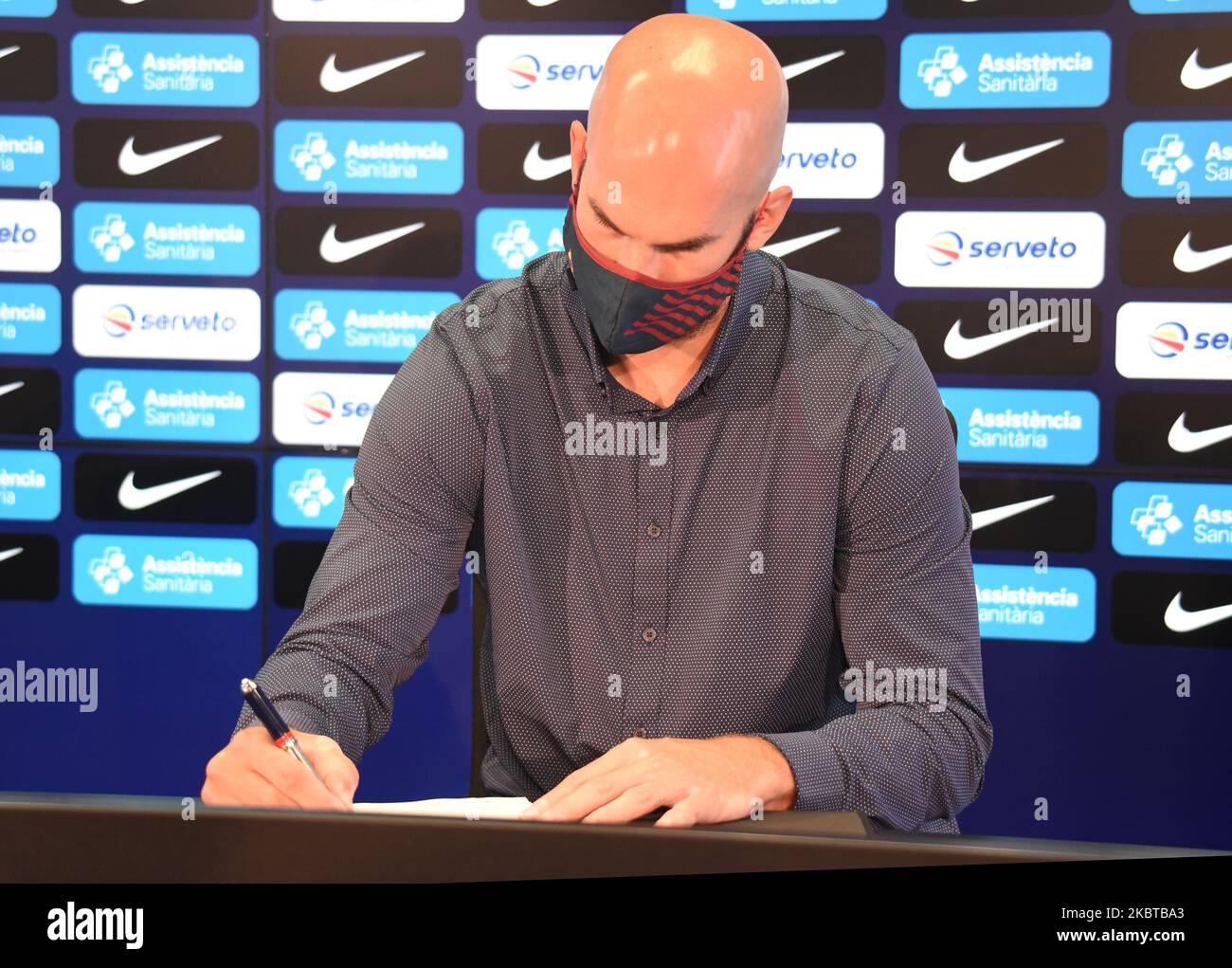 Präsentation von Nick Calathes als neuer Spieler des FC Barcelona Basketballteams am 10.. Juli 2020 in Barcelona, Spanien. (Foto von Noelia Deniz/Urbanandsport/NurPhoto) Stockfoto