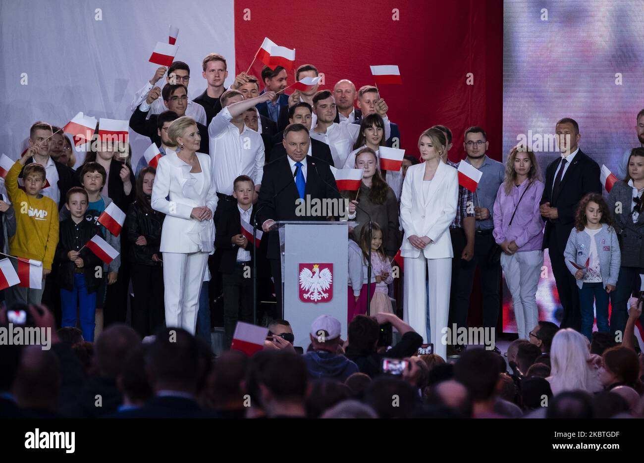 Andrzej Duda während des Wahlabends zu den Präsidentschaftswahlen in Pultusk, Polen, am 12. Juli 2020. (Foto von Krystian Dobuszynski/NurPhoto) Stockfoto