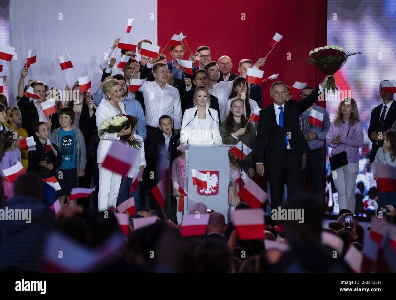 Andrzej Duda während des Wahlabends zu den Präsidentschaftswahlen in Pultusk, Polen, am 12. Juli 2020. (Foto von Krystian Dobuszynski/NurPhoto) Stockfoto