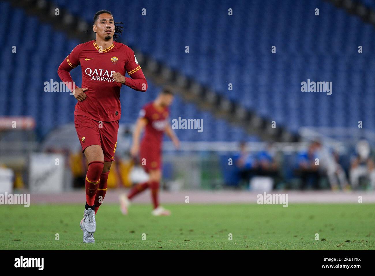 Chris Smalling von AS Roma während des Serie-A-Spiels zwischen Roma und FC Internazionale im Stadio Olimpico, Rom, Italien am 19. Juli 2020. (Foto von Giuseppe Maffia/NurPhoto) Stockfoto