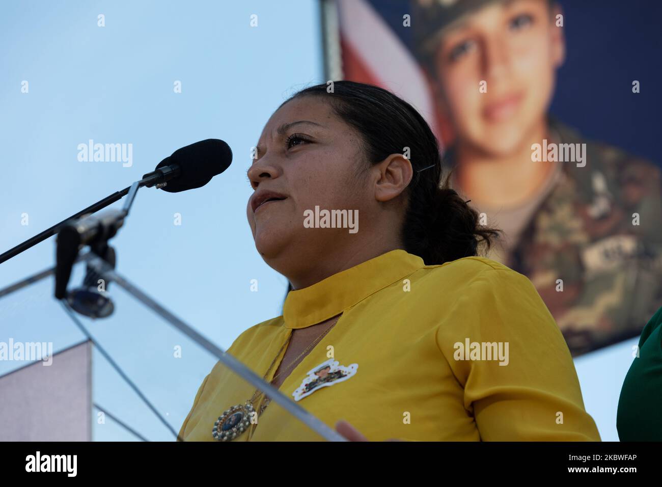 Gloria Guillen, wird gesehen, um Gerechtigkeit für ihre Tochter während einer wirklich in der National Mall in Washington, D.C. 30. Juli 2020 zu fordern. Vanessa Guillen wurde am 22. April von ihrem Posten in Fort Hood, Texas, vermisst, aber ihre Überreste wurden erst im Juni 30 entdeckt. Ein Mitsoldat, Aaron David Robinson, war der Hauptverdächtige in Guillens Mord und erschoss sich selbst, als er von der Polizei angesprochen wurde. (Foto von Aurora Samperio/NurPhoto) Stockfoto