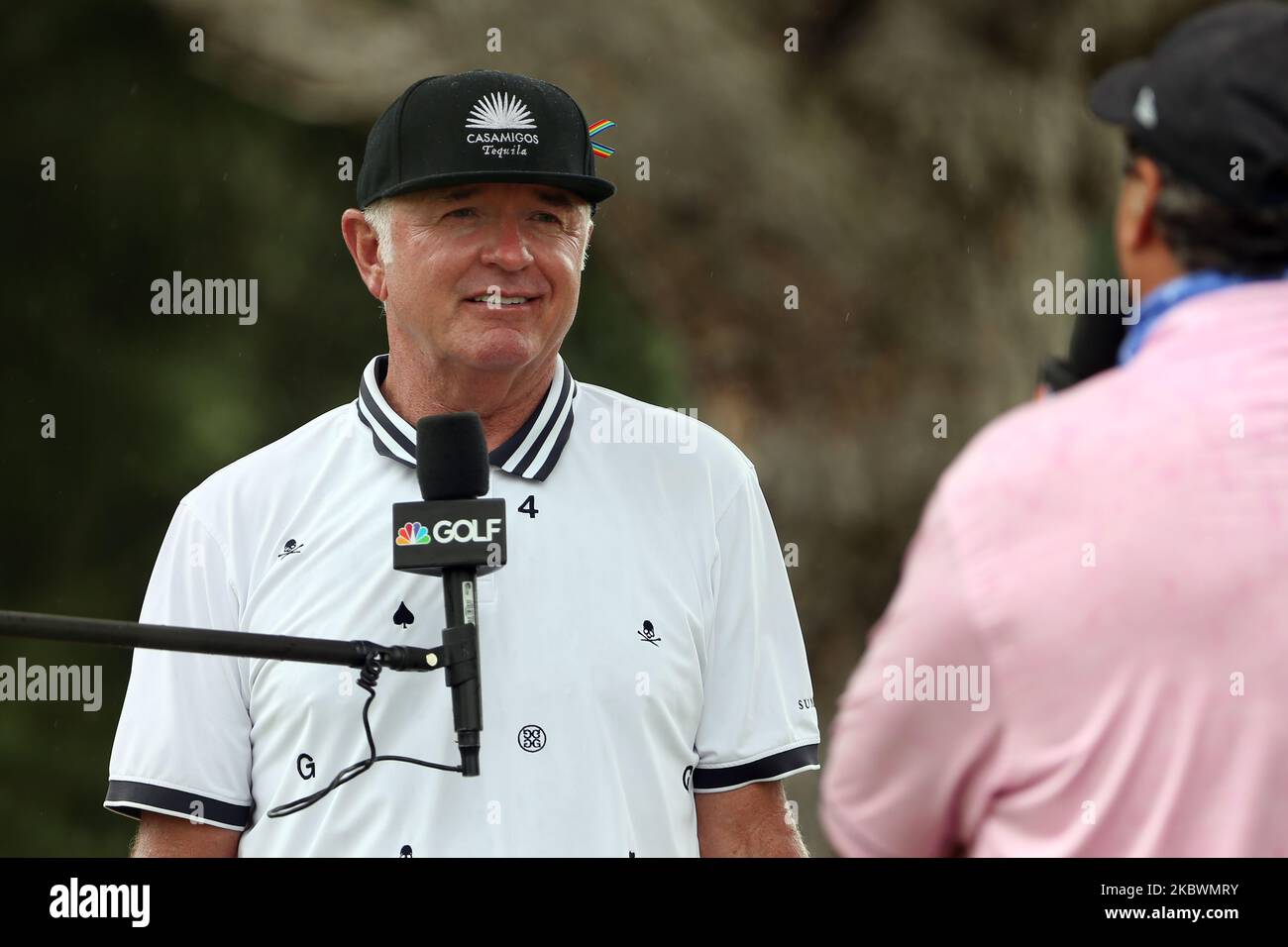 Tommy Armor III aus Las Vegas, Nevada, wird interviewt, nachdem er die zweite Runde des von McLaren im Warwick Hills Golf & Country Club in Grand Blanc, MI, USA, präsentierten The Ally Challenge Golfturniers am Samstag, den 1. August, 2020. (Foto von Amy Lemus/NurPhoto) Stockfoto