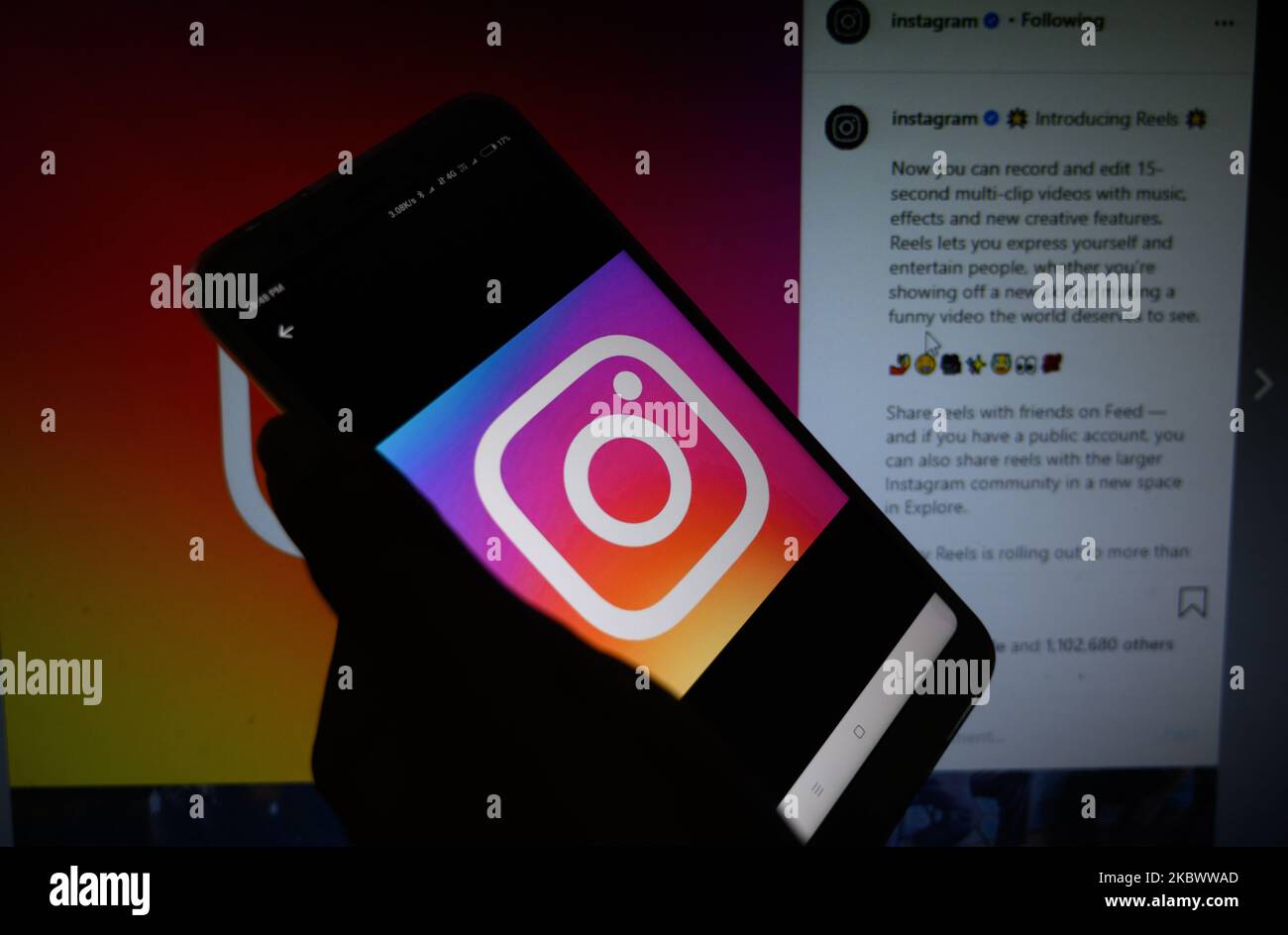 Dieses Bild zeigt Instagram's neues Video Feature ''Reels''' auf einem Smartphone am 7. August 2020 in Tehatta, Nadia, Westbengalen, Indien. (Fotoillustration von Soumyabrata Roy/NurPhoto) Stockfoto