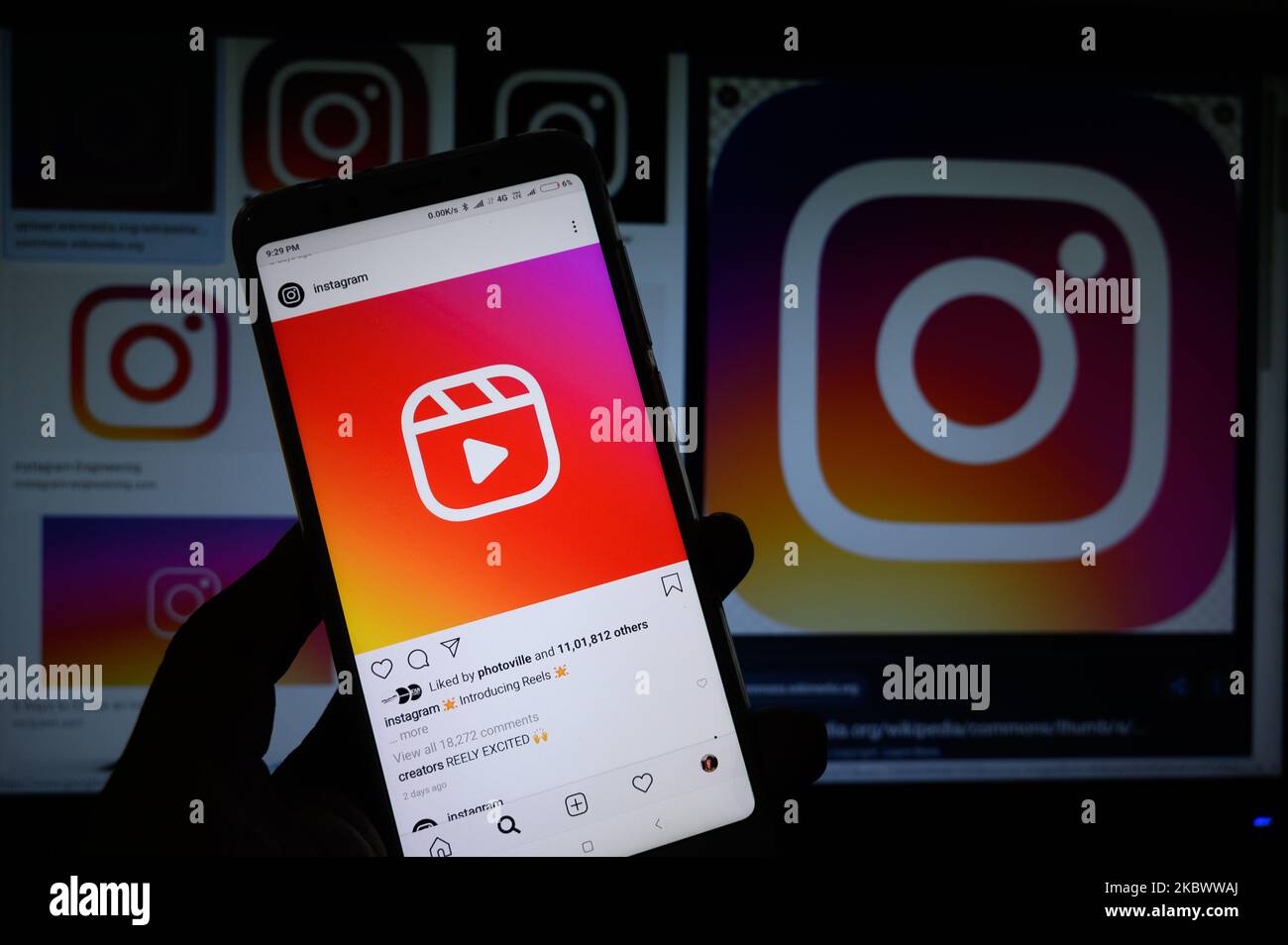 Dieses Bild zeigt Instagram's neues Video Feature ''Reels''' auf einem Smartphone am 7. August 2020 in Tehatta, Nadia, Westbengalen, Indien. (Fotoillustration von Soumyabrata Roy/NurPhoto) Stockfoto