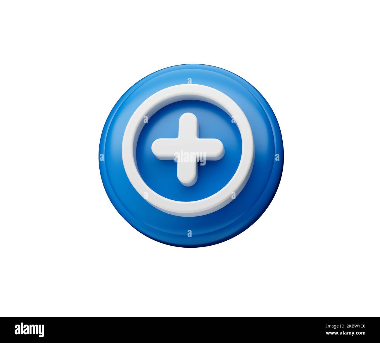 3D Hochglanz-Illustration des Addition- oder Plus-Symbols oder -Symbols auf weißem Hintergrund Stockfoto
