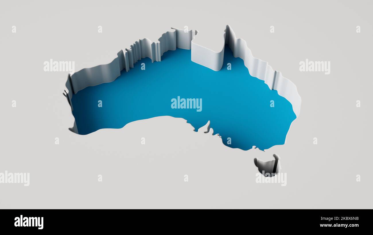 Eine Illustration der inneren Extrude-Karte Australiens, isoliert auf schwarzem Hintergrund Stockfoto
