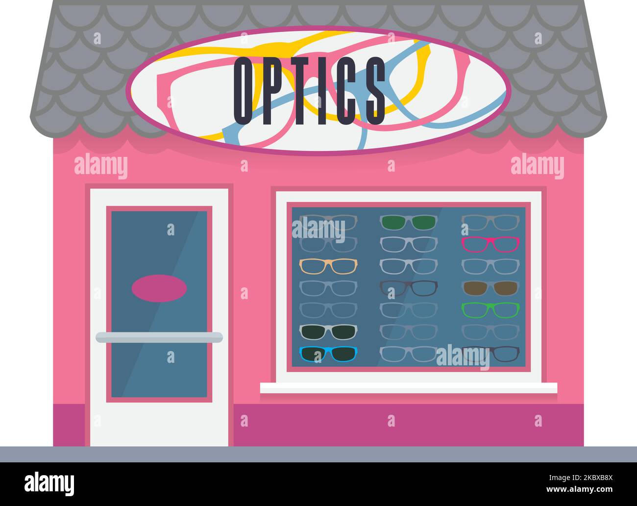 Isolierte flache Design Optiker speichern Gebäude Vektor Illustration Stock Vektor