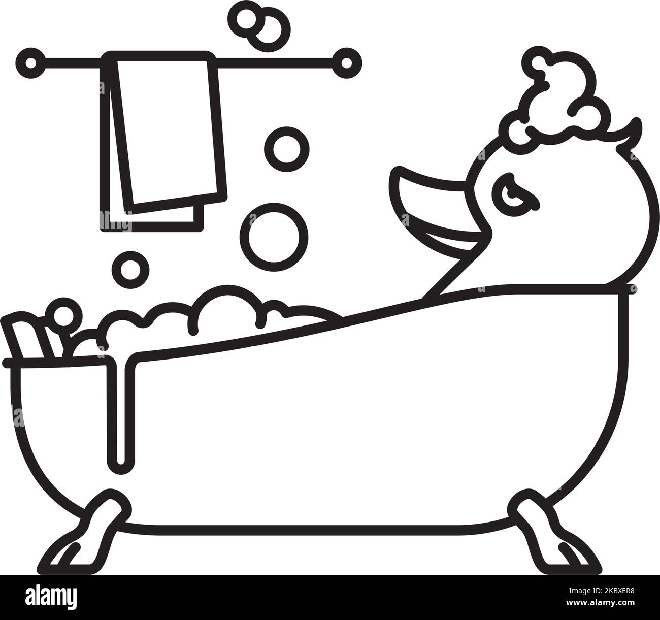 Gummi Ente Entspannung in einer Badewanne Cartoon Vektor Linie iconstyle Illustration Stock Vektor