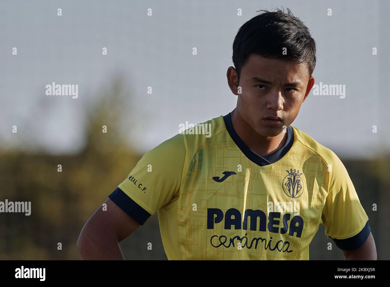 Takefusa Kubo von Villarreal beim Warm-up vor dem Vorsaison-Freundschaftsspiel zwischen Villarreal CF und Teneriffa in der Pinatar Arena am 25. August 2020 in Murcia, Spanien. (Foto von Jose Breton/Pics Action/NurPhoto) Stockfoto
