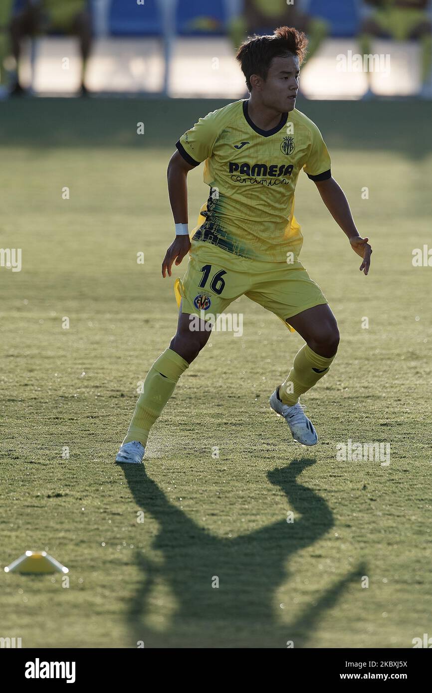 Takefusa Kubo von Villarreal beim Warm-up vor dem Vorsaison-Freundschaftsspiel zwischen Villarreal CF und Teneriffa in der Pinatar Arena am 25. August 2020 in Murcia, Spanien. (Foto von Jose Breton/Pics Action/NurPhoto) Stockfoto