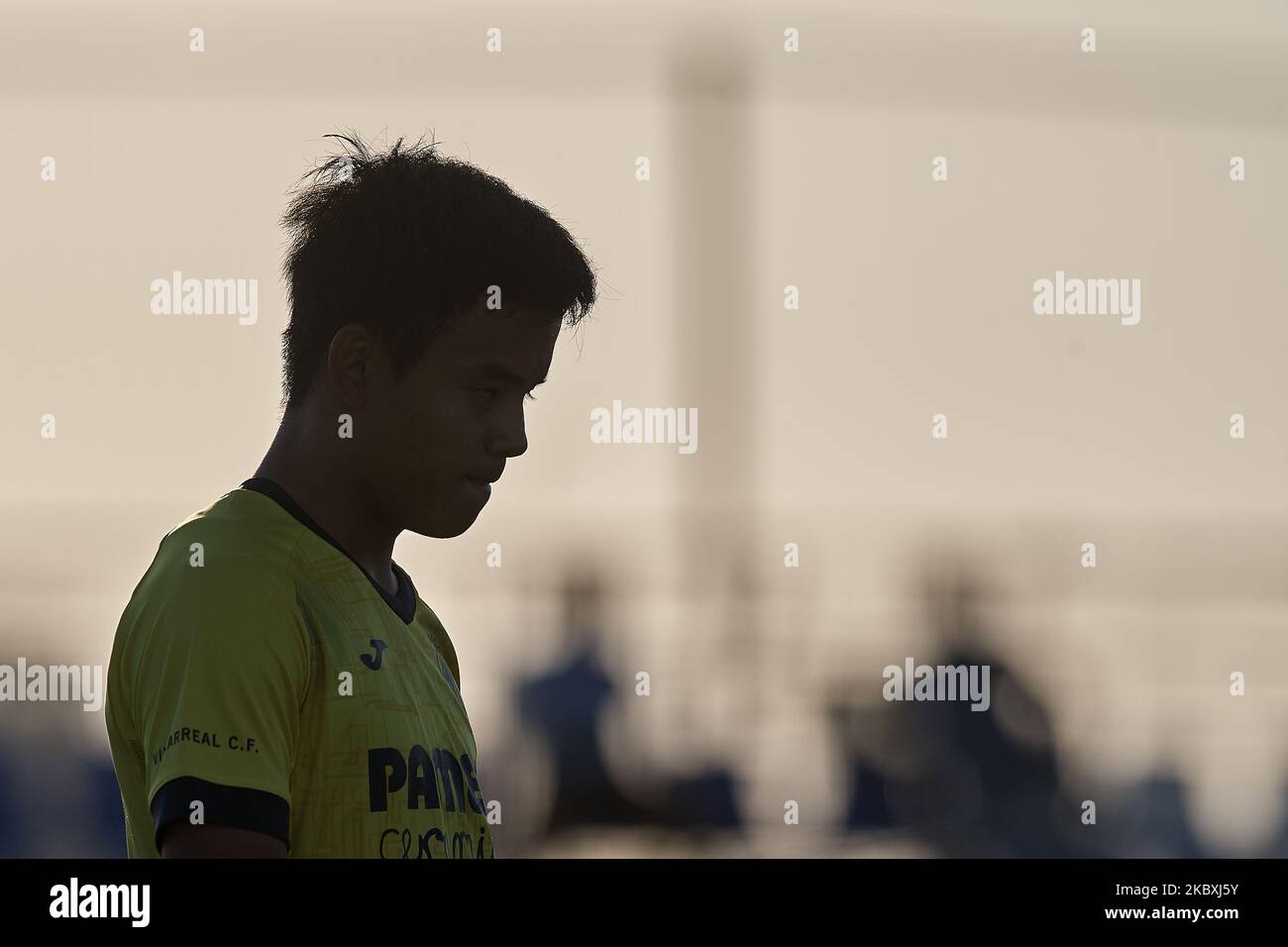 Takefusa Kubo von Villarreal beim Warm-up vor dem Vorsaison-Freundschaftsspiel zwischen Villarreal CF und Teneriffa in der Pinatar Arena am 25. August 2020 in Murcia, Spanien. (Foto von Jose Breton/Pics Action/NurPhoto) Stockfoto