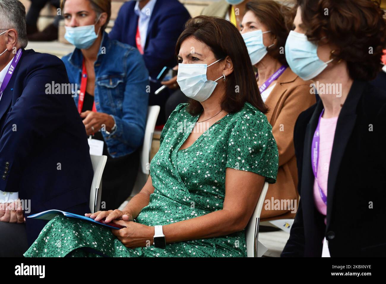 Die Pariser Bürgermeisterin Anne Hidalgo nimmt an der Sitzung des französischen Arbeitgeberverbandes Medef zum Thema „die Renaissance der französischen Unternehmen“ am 27. August 2020 in Paris, Frankreich, Teil. (Foto von Daniel Pier/NurPhoto) Stockfoto