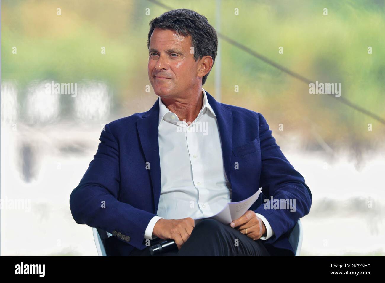 Der ehemalige französische Premierminister Manuel Valls nimmt am 27. August 2020 an der Sitzung des französischen Arbeitgeberverbands Medef zum Thema „die Renaissance der französischen Unternehmen“ in Paris Teil. (Foto von Daniel Pier/NurPhoto) Stockfoto