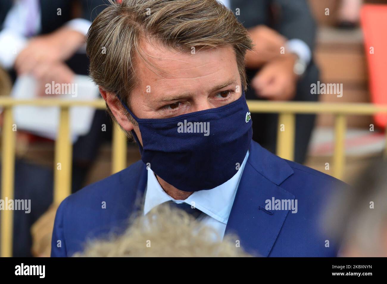 Der Präsident des französischen Bürgermeisterverbandes Francois Baroin nimmt an der Sitzung des französischen Arbeitgeberverbandes Medef zum Thema „die Renaissance der französischen Unternehmen“ am 27. August 2020 in Paris, Frankreich, Teil. (Foto von Daniel Pier/NurPhoto) Stockfoto