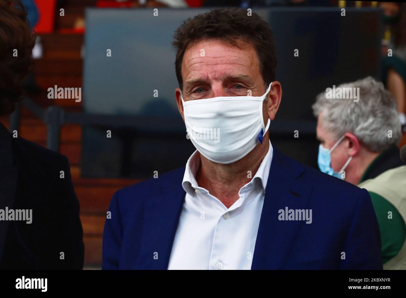 Der französische Arbeitgeberverband (Medef), Präsident Geoffroy Roux de Bezieux, nimmt an der Sitzung des französischen Arbeitgeberverbandes Medef zum Thema „die Renaissance der französischen Unternehmen“ Teil – 27. August 2020, Paris (Foto: Daniel Pier/NurPhoto) Stockfoto