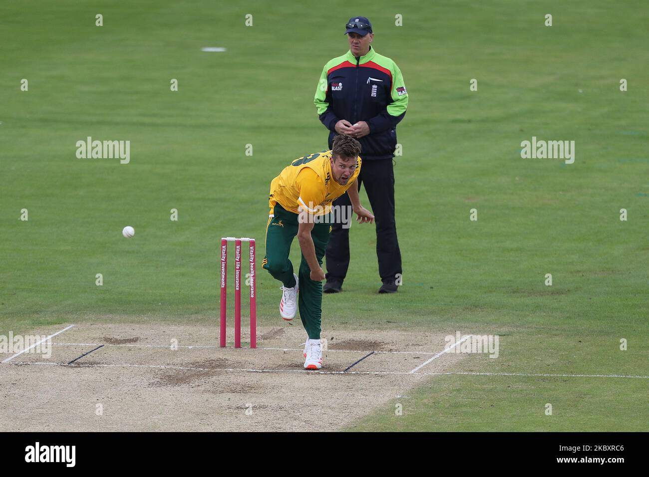 Notts' Jake Ball beim Vitality Blast T20-Spiel zwischen Durham County Cricket Club und Nottinghamshire am Samstag, den 29.. August 2020, in Emirates Riverside, Chester le Street. (Foto von Mark Fletcher/MI News/NurPhoto) Stockfoto