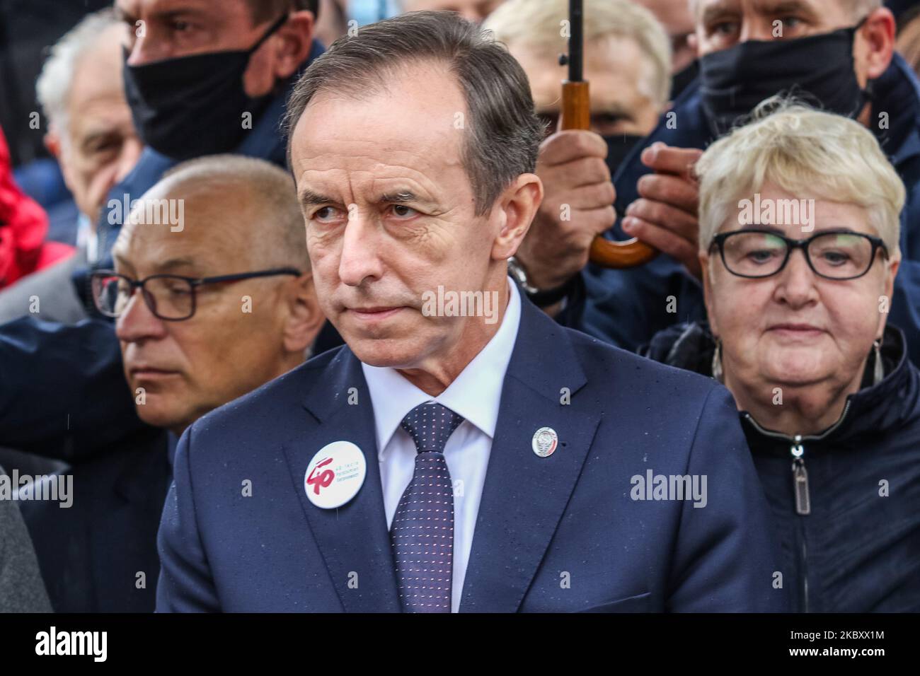 Der Senatsmarschall Tomasz Grodzki (R) ist am 31. August 2020 in Danzig, Polen, zu sehen. Lech Walesa und andere Oppositionsparteien feiern den Jahrestag der August-Abkommen in Danzig auf dem Solidaritätsplatz in Danzig (Foto: Michal Fludra/NurPhoto) Stockfoto Der Senatsmarschall Tomasz Grodzki (R) ist am 31. August 2020 in Danzig, Polen, zu sehen. Lech Walesa und andere Oppositionsparteien feiern den Jahrestag der August-Abkommen in Danzig auf dem Solidaritätsplatz in Danzig (Foto: Michal Fludra/NurPhoto) Stockfoto