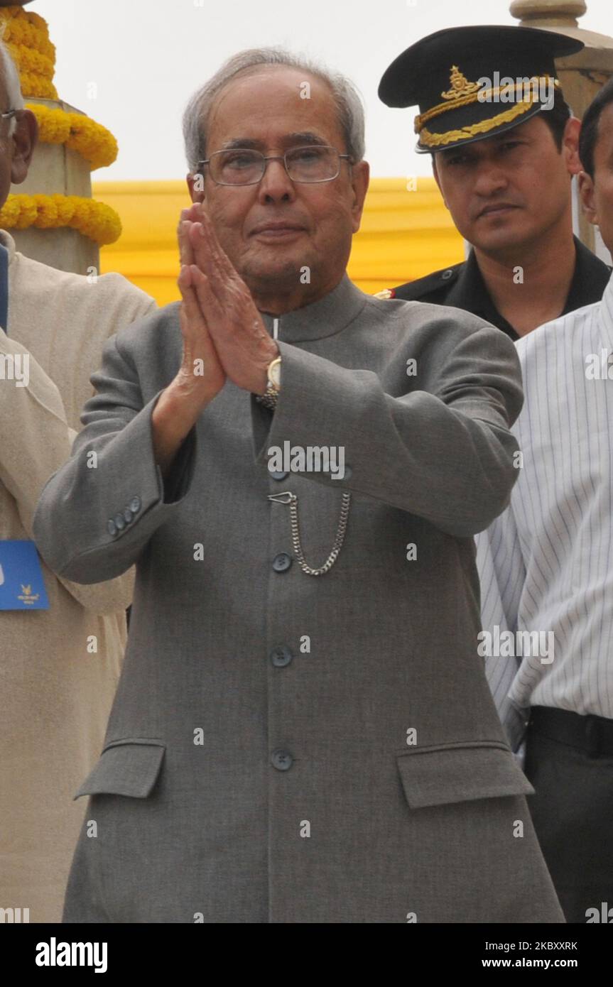 File Photo : Shri Pranab Mukherjee, ehemaliger Präsident von Indien und Bharat Ratna, starb mit 84 Jahren nach einer langen Krankheit. In Neu Delhi, Indien, trauerten führende Persönlichkeiten aus allen Gesellschaftsschichten um den politischen Verstandenen. (Foto von Debajyoti Chakraborty/NurPhoto) Stockfoto