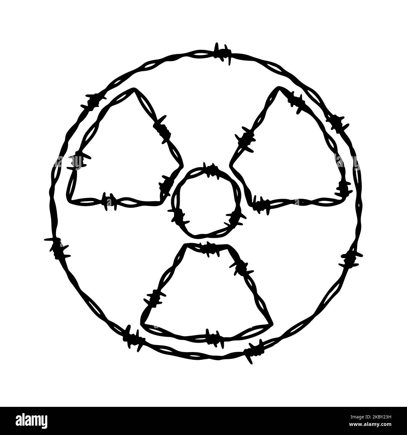 Barbwire Strahlung Gefahr Zeichen Form. Handgezeichnete Vektorgrafik im Skizzenstil Stock Vektor