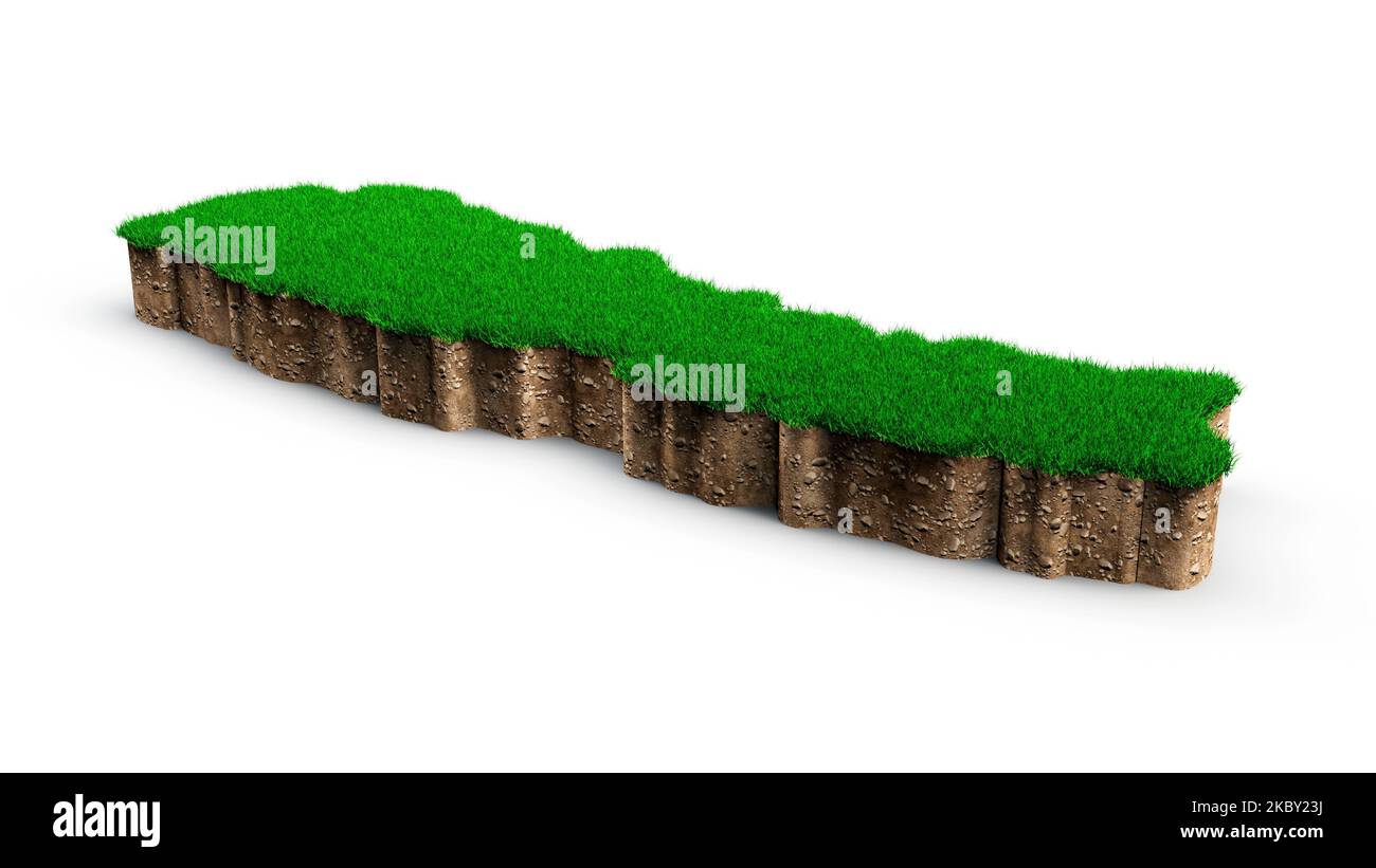Eine Darstellung der geologischen Karte Nepals aus dem Jahr 3D mit grünem Gras und Gesteinsboden Stockfoto
