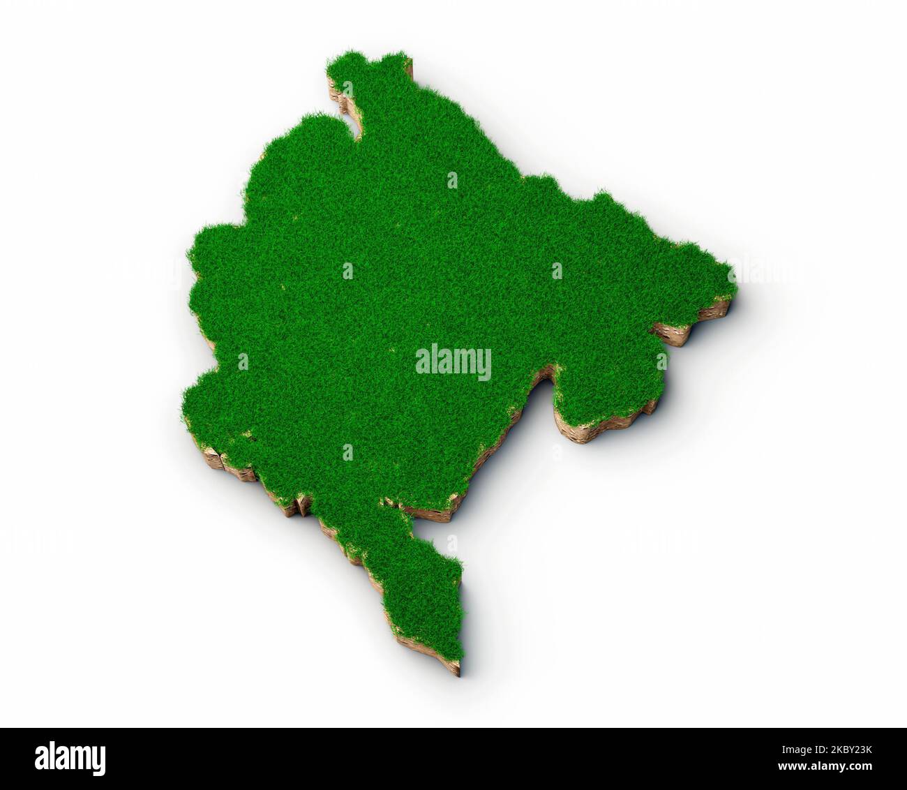 Eine Darstellung der geologischen Karte Montenegros aus dem Jahr 3D mit grünem Gras und Gesteinsboden Stockfoto