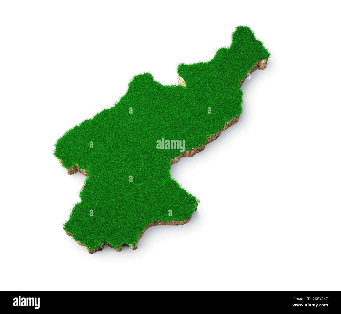 Eine Darstellung der geologischen Karte Nordkoreas aus dem Jahr 3D mit grünem Gras und Gesteinsboden Stockfoto