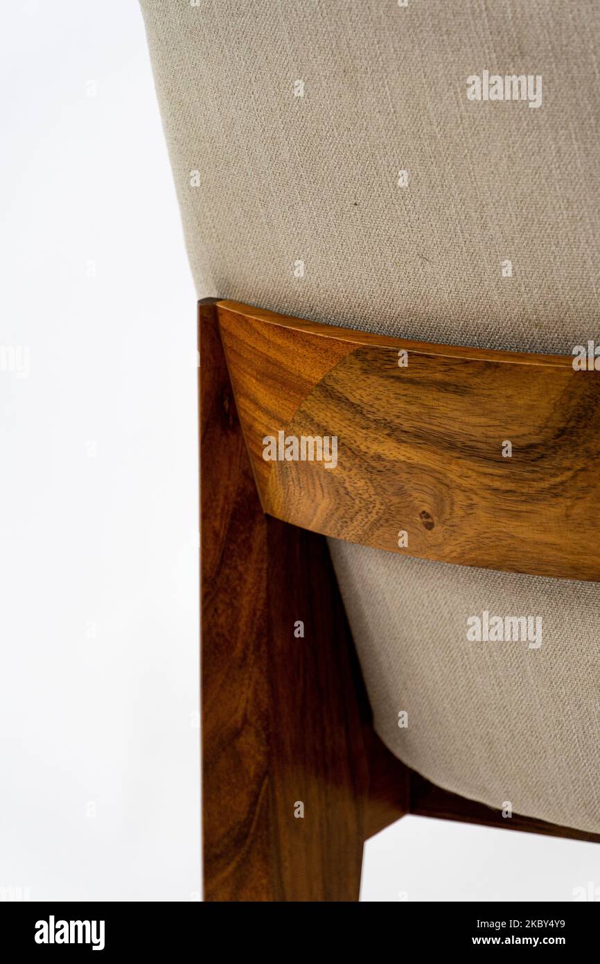 Detail Stuhl, Massivholz und Textilmöbel, Stuhldesign, mexiko Stockfoto