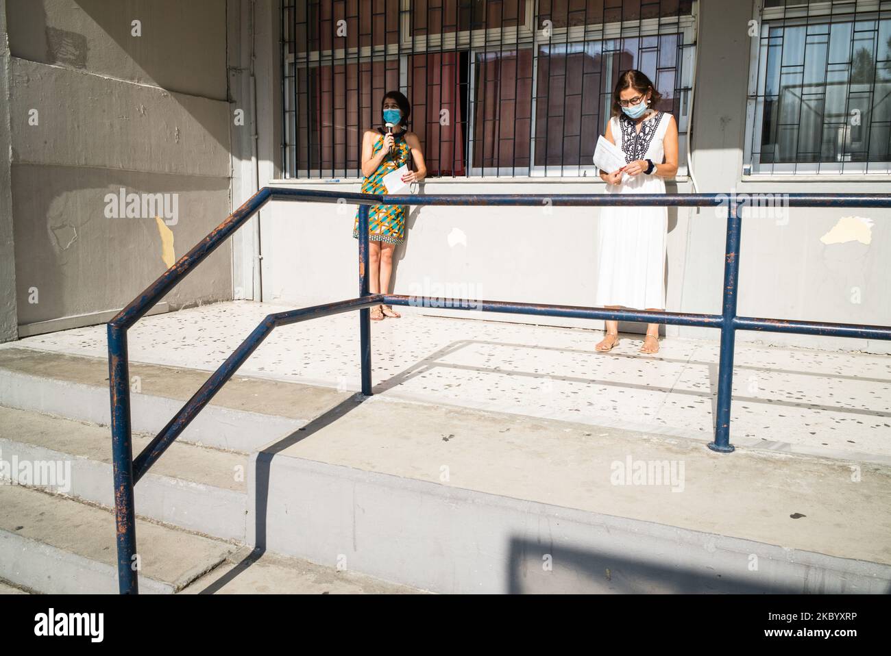 Erster Schultag unter dem COVID-19-Reglement in Nea Ionia, Athen, Griechenland, am 14. September 2020. (Foto von Vassilis A. Poularikas/NurPhoto) Stockfoto