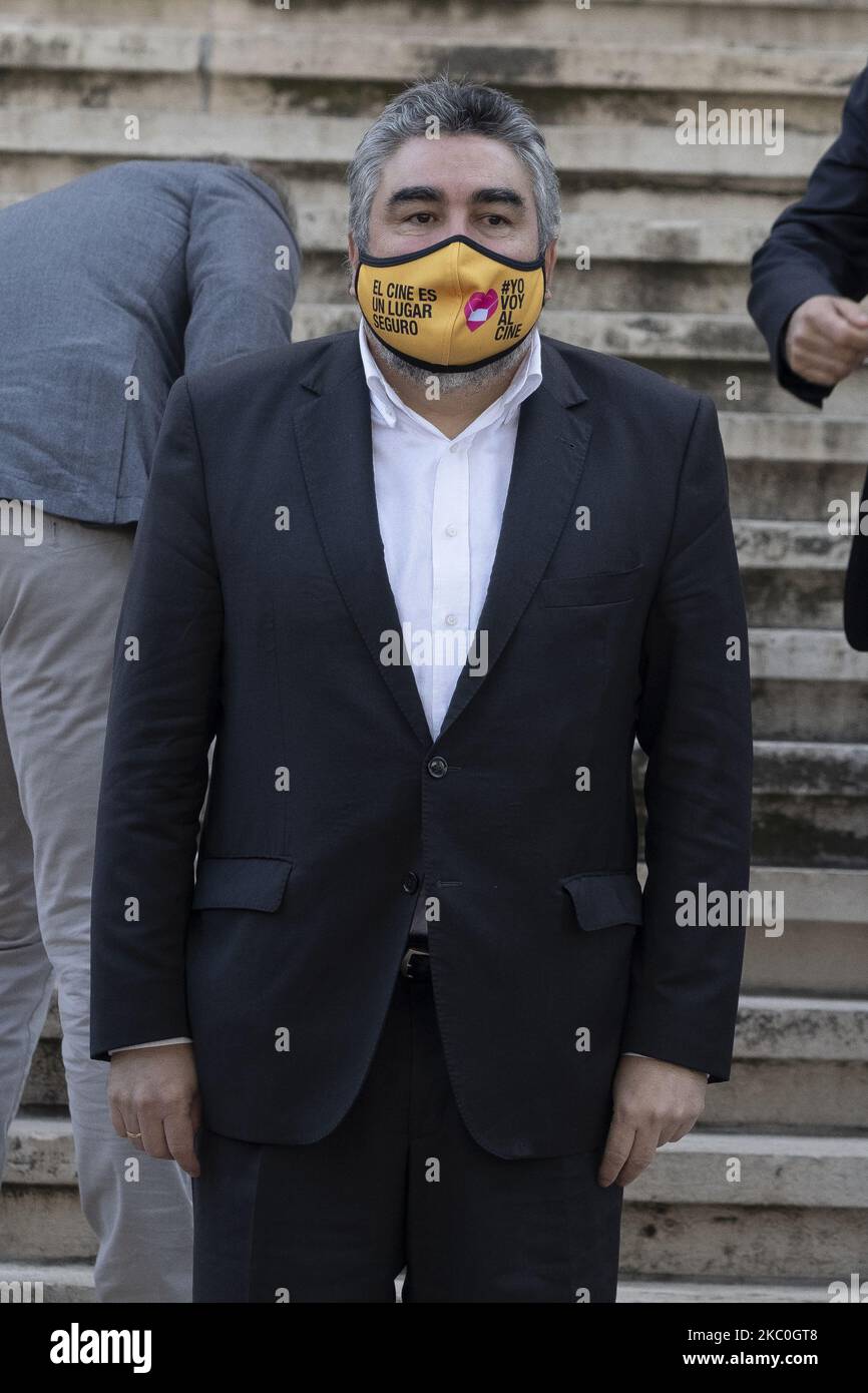 Der Minister für Kultur, Jose Manuel Rodriguez Uribes bei der Präsentation der Beobachtungsstelle für Piratentum und Konsumgewohnheiten digitaler Inhalte 2019, an diesem Freitag, in der Nationalbibliothek, in Madrid. Der diesjährige Bericht befasst sich auch mit den Auswirkungen der Pandemie im ersten Halbjahr 2020 mit Analysen des Verkehrs zu illegalen Portalen während der Covid-19-Krise. (Foto von Oscar Gonzalez/NurPhoto) Stockfoto