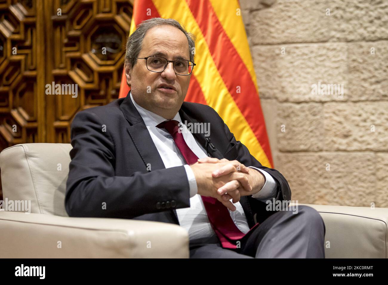 Der Präsident der katalanischen Regierung, Quim Torra, am 25. September 2020 im Palau de la Generalitat in Barcelona, Katalonien, Spanien. (Foto von Albert Llop/NurPhoto) Stockfoto