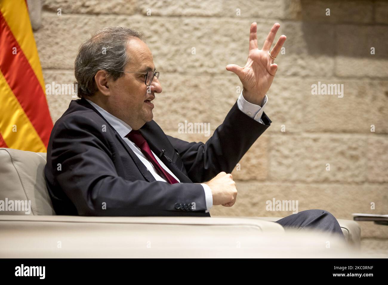 Der Präsident der katalanischen Regierung, Quim Torra, am 25. September 2020 im Palau de la Generalitat in Barcelona, Katalonien, Spanien. (Foto von Albert Llop/NurPhoto) Stockfoto