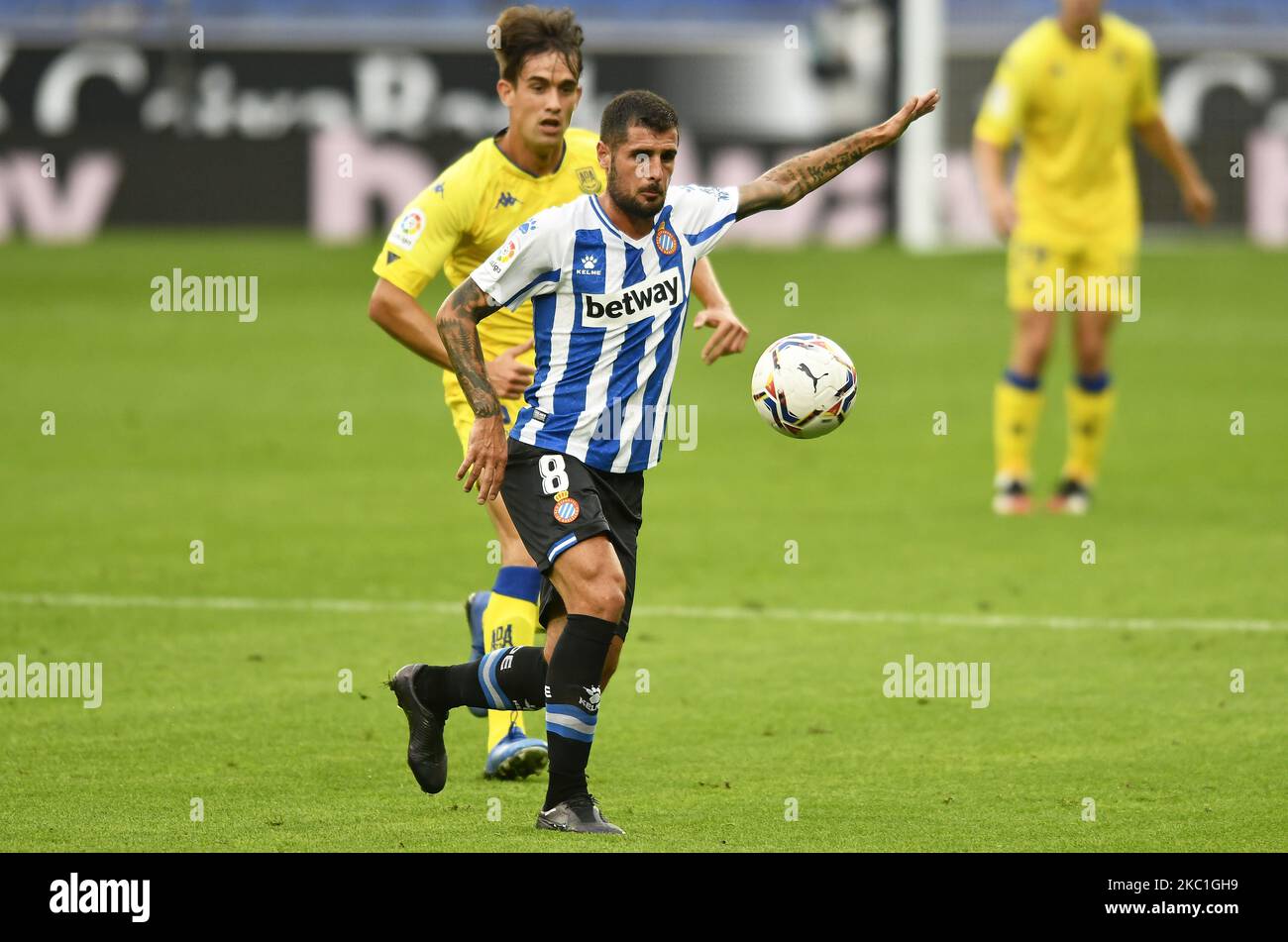 Fran Merida während des Spiels zwischen RCD Espanyol und A.D. Alcorcon, das der 5. Woche der Liga Smartbank entspricht, spielte am 10.. Oktober 2020 im RCDE-Stadion in Barcelona, Spanien. (Foto von Urbanandsport/NurPhoto) Stockfoto